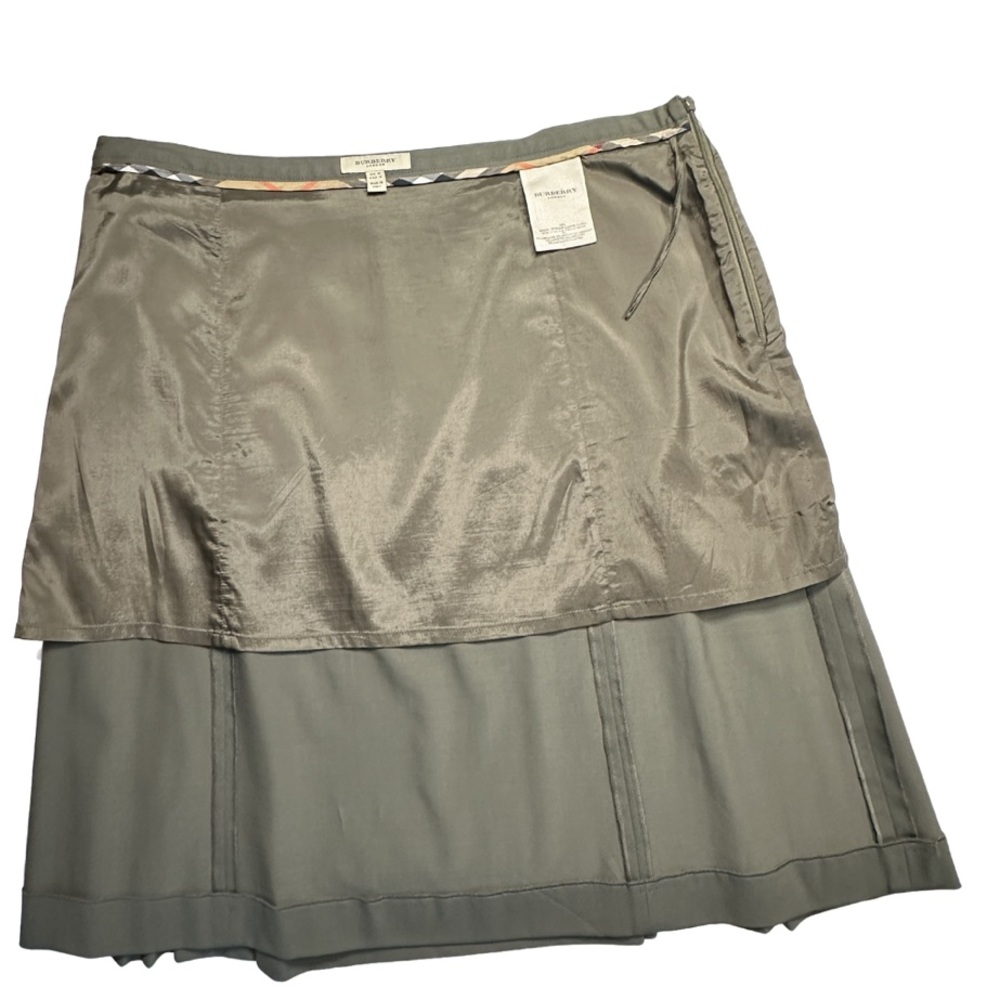 BURBERRY LONDON | Italian Olive Green Wool Pleated Knee Length Skirt US Size 12 - Picture 6 of 10